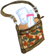 おむつや哺乳瓶の収納はパパ専用のバッグで。オシャレに合わせてコーディネート。