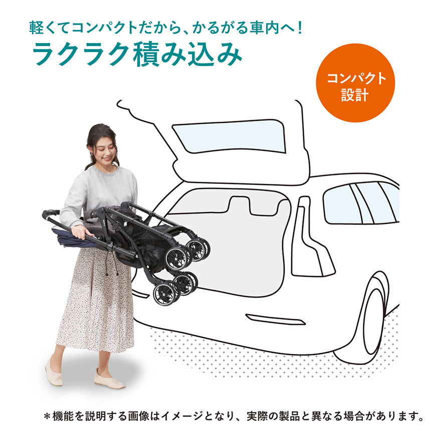 【軽くてコンパクトだから、かるがる車内へ！ラクラク積み込み】