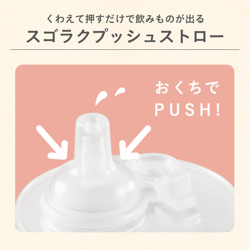 くわえて押すだけで飲みのもが出るスゴラクプッシュストロー