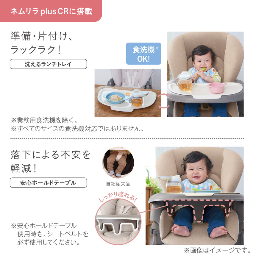 【ネムリラ plus CRに搭載】洗えるランチトレイ　食洗器OK　安心ホールドテーブル