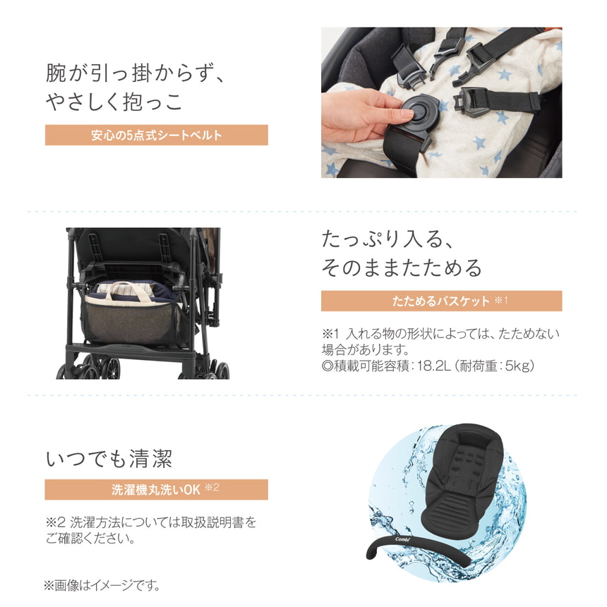 スゴカルL longの収納力と衛生性を紹介。たためる大容量バスケットと、洗濯機丸洗いOKのシートで、ママ・パパに嬉しい使いやすさ。