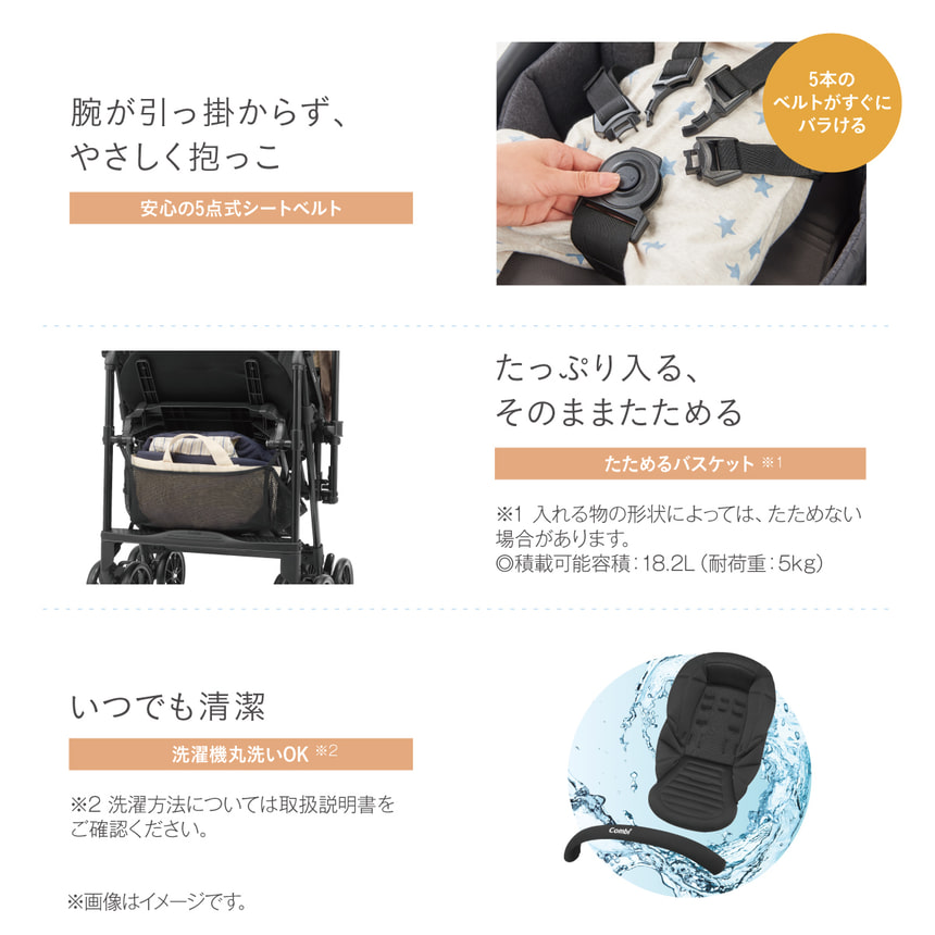 スゴカルL longの収納力と衛生性を紹介。たためる大容量バスケットと、洗濯機丸洗いOKのシートで、ママ・パパに嬉しい使いやすさ。