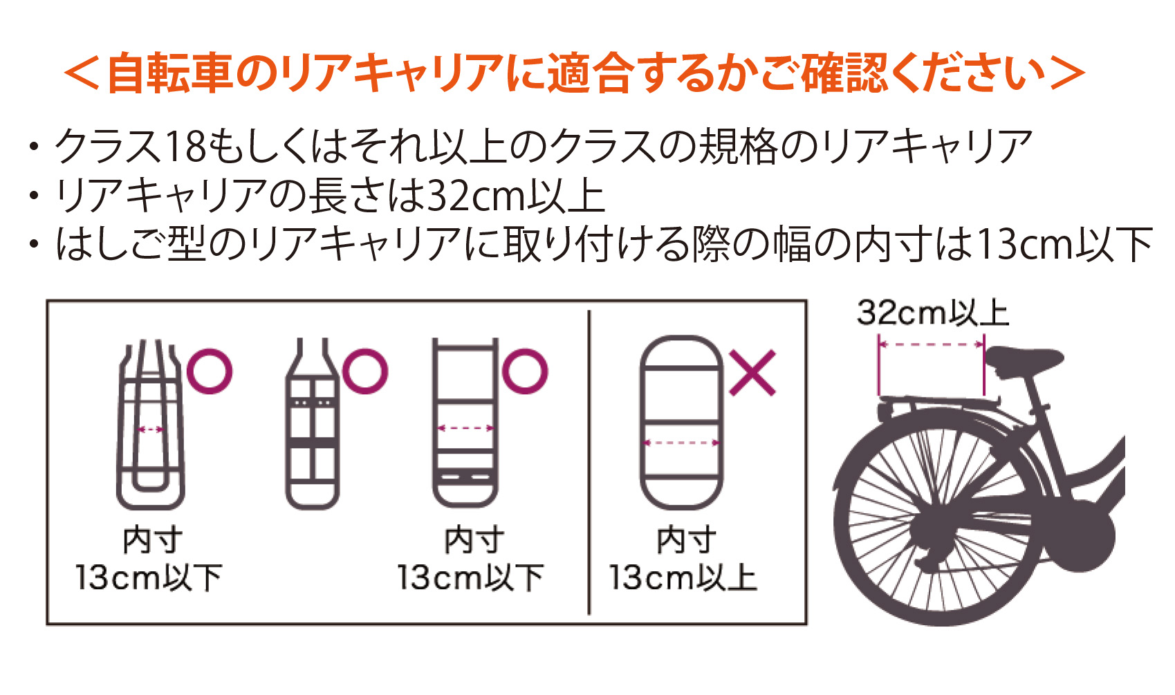 自転車のリアキャリアに適合するかご確認ください