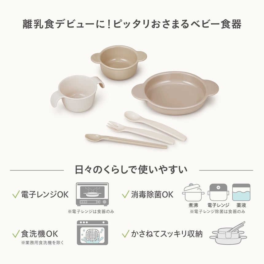 離乳食デビューにぴったりのベビー食器セット ボウル・プレート・スプーン・フォーク入り 電子レンジ消毒・食洗機対応