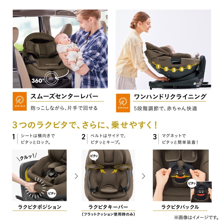 スムーズセンターレバーで片手回転 5段階リクライニング搭載