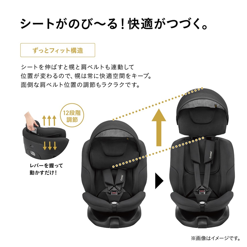 成長に合わせてシートが伸びるロングユースチャイルドシート