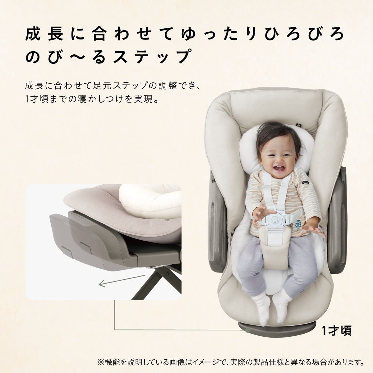 ネムリラ Auto plusで眠る赤ちゃんと食事を楽しむ家族。快適な寝心地で、リビングやダイニングでもベッドのように眠れる電動ベビーラック