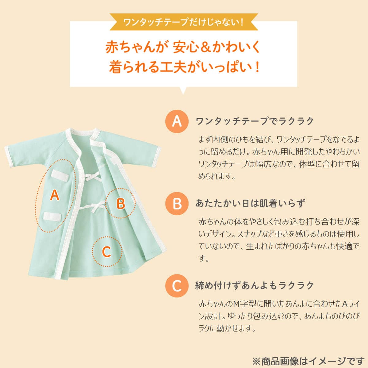 日本製ラップドレス夏丈 マリン 50 55cm オフホワイト コンビ公式ブランドストア 日本製ラップドレス夏丈 マリン 50 55cm オフホワイト コンビ公式ブランドストア
