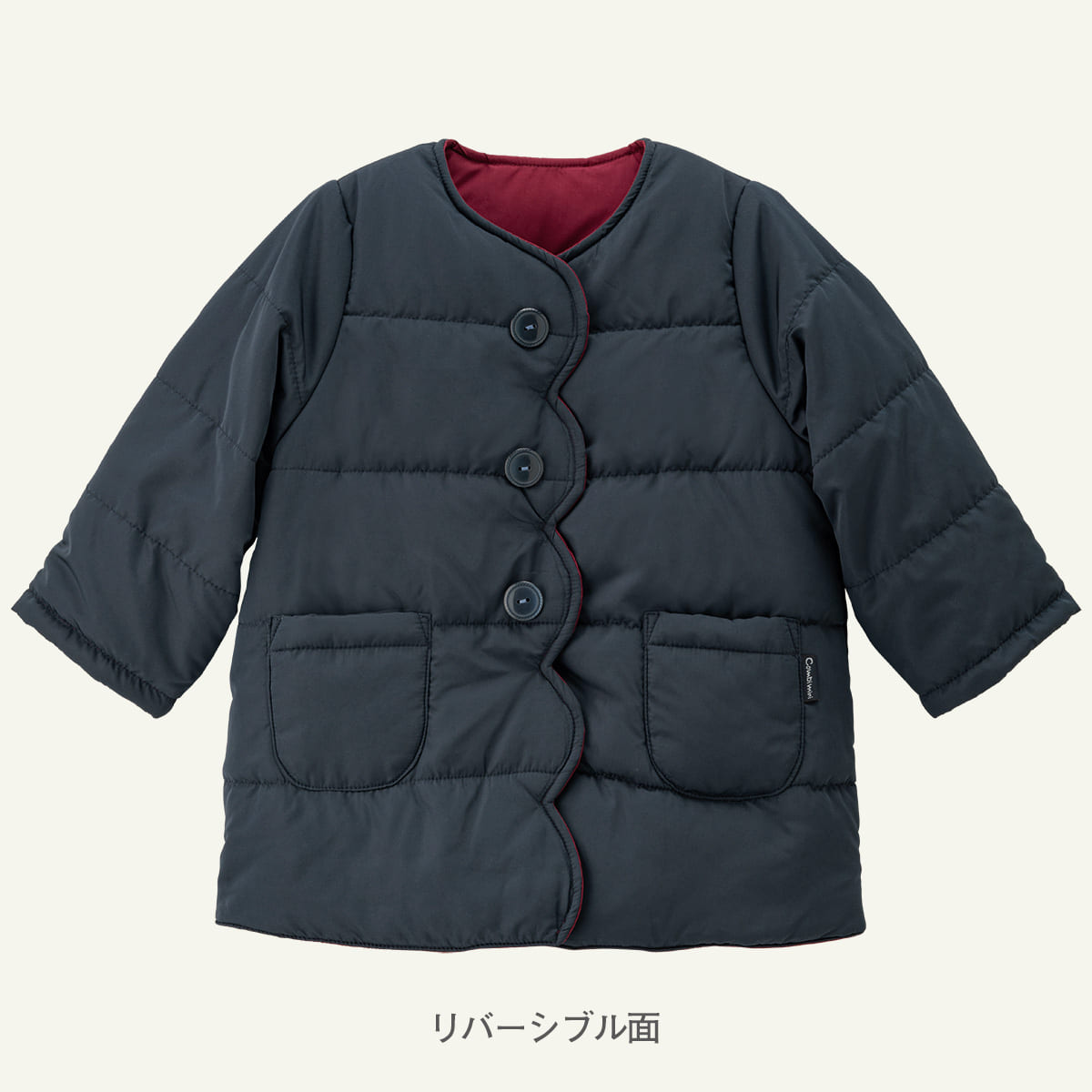 洗えるリバーシブル中綿コート(りぼん刺しゅう)
