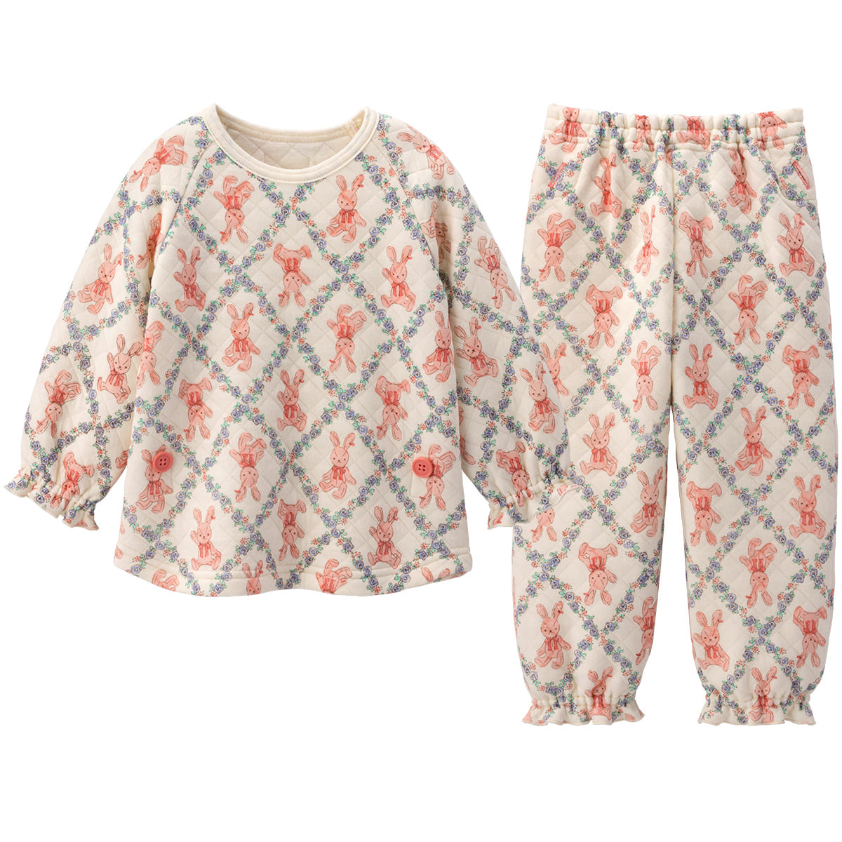 有名ブランド パジャマ 長袖 花柄 うさぎ柄 タオル生地 100サイズ
