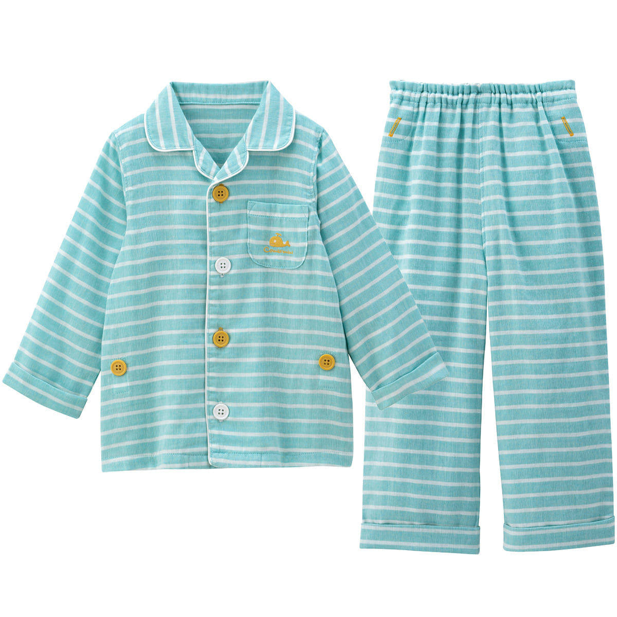 おなか安心ボタン付き ガーゼ 長袖 前開きパジャマ（ボーダー）/80cm