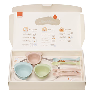 出産準備やお祝いに！パクッ！を楽しくさんかく食器セット