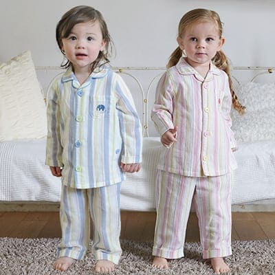 おなか安心ボタン付き ガーゼ 長袖 前開きパジャマ（ストライプ）