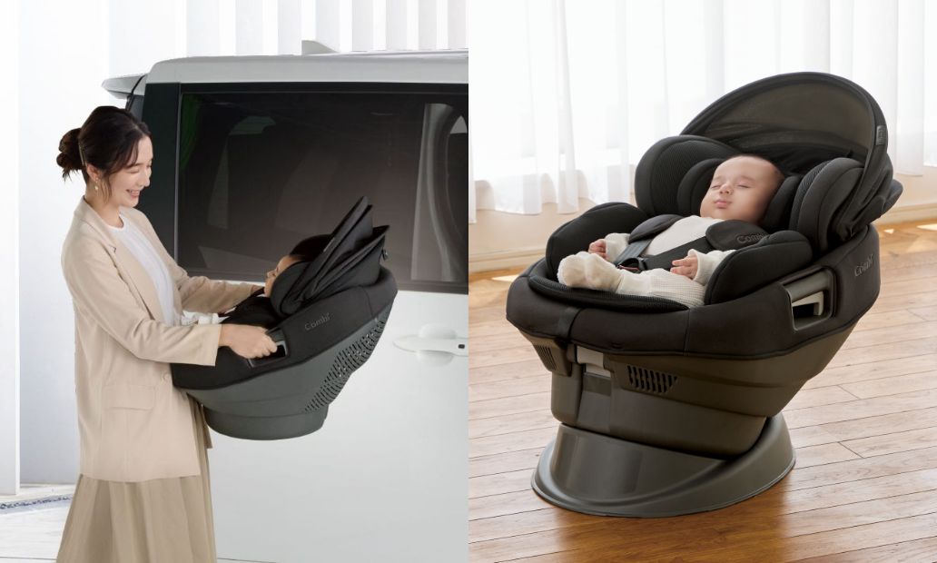 シートとベースが分かれるので、赤ちゃんを乗せたまま移動ができ、お部屋でも使える。