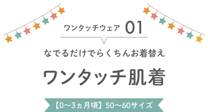 ワンタッチウェア01 なでるだけでらくちんお着替え ワンタッチ肌着
          【0~3ヵ月頃】50~60サイズ