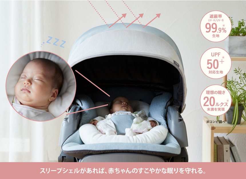 スリープシェルがあれば、赤ちゃんのすこやかな眠りを守れる。