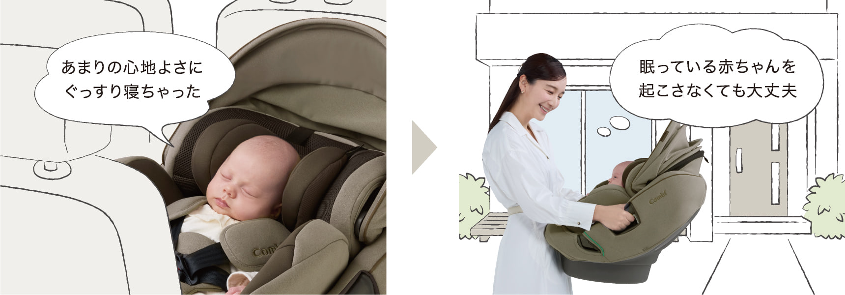 あまりの心地よさにぐっすり寝ちゃった→眠っている赤ちゃんを起こさなくても大丈夫