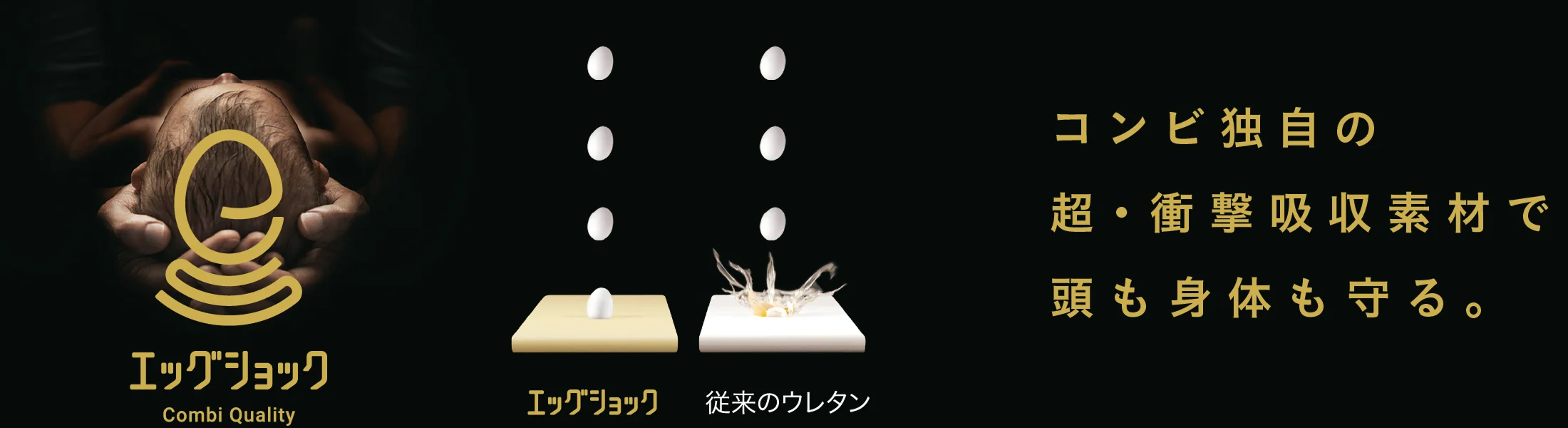 コンビ独自の超・衝撃吸収素材で頭も身体も守る。