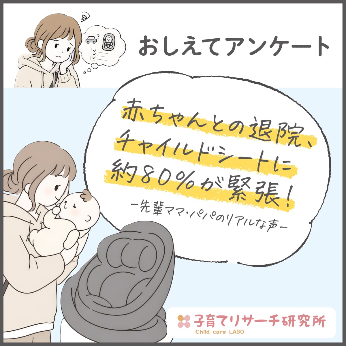 退院時のチャイルドシート、初めての使用で約80％が緊張