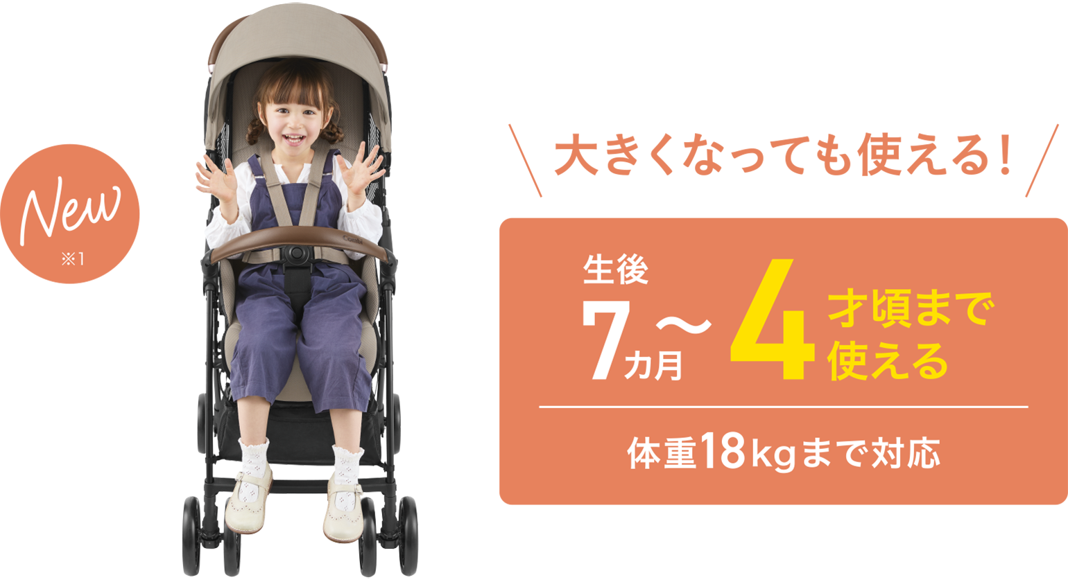New※1 大きくなっても使えるひろびろシート 生後7カ月～4才頃まで使える体重18kgまで対応