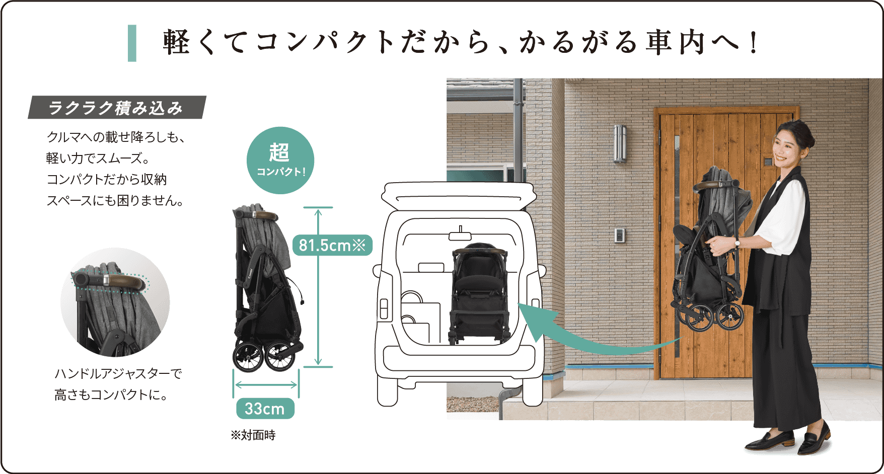 軽くてコンパクトだから、かるがる車内へ！